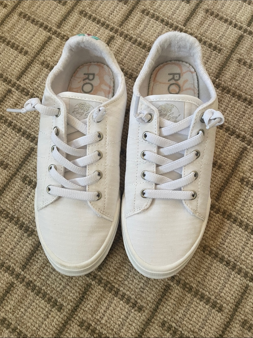 Roxy Kids White Lace-Up Canvas Sneakers